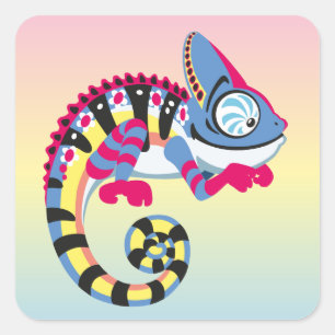 tecknad Blue chameleon Fyrkantigt Klistermärke