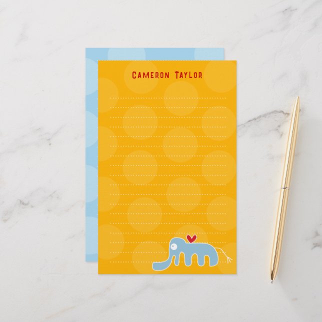 Tecknad Blue Elephant Kids Children Dots Tack Brevpapper (Fram/Back In Situ)