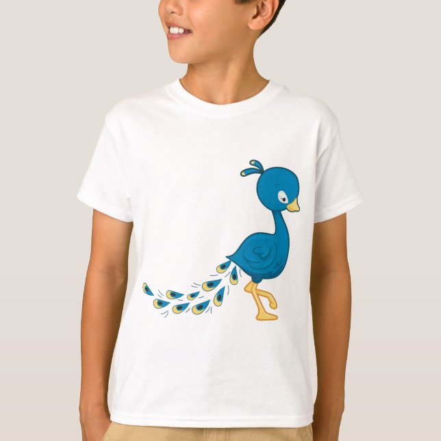 Tecknad Blue Peacock Bird T Shirt (Framsida)