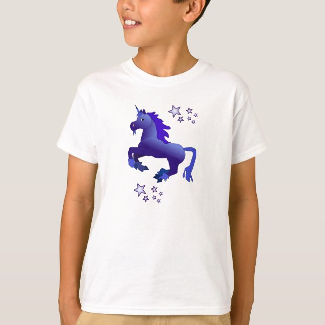 Tecknad Blue Unicorn Barn Långärmad T-shirt (Framsida)