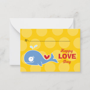 Tecknad Blue Whale Photo Kids Classroom Valentine Anteckningskort