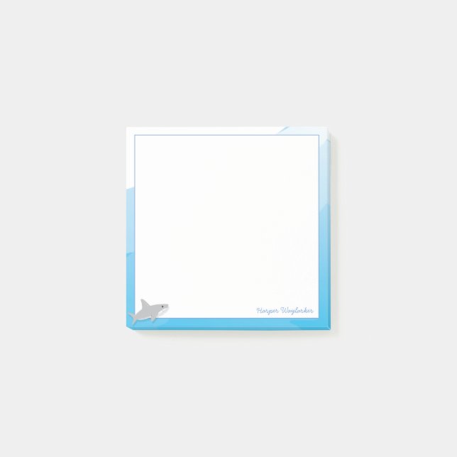Tecknad Blue White Grått Shark Animal Namn Post-it Block (Framsida)