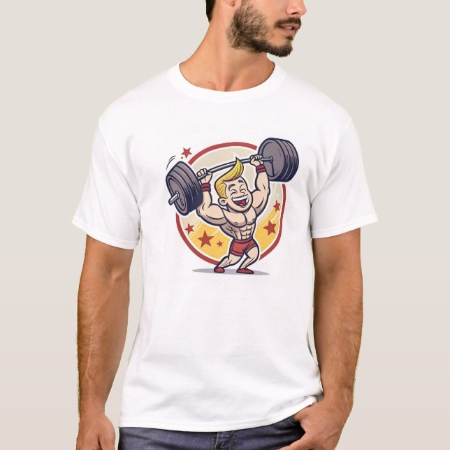 Tecknad Bodybuilding der Mascot Illustration T Shirt (Framsida)