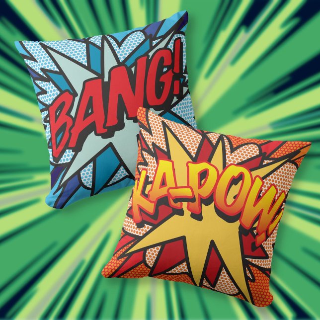 Tecknad Bok BANG! KA-POW! Kudde (Modern Fun Comic Book BANG KA-POW Throw Pillow)