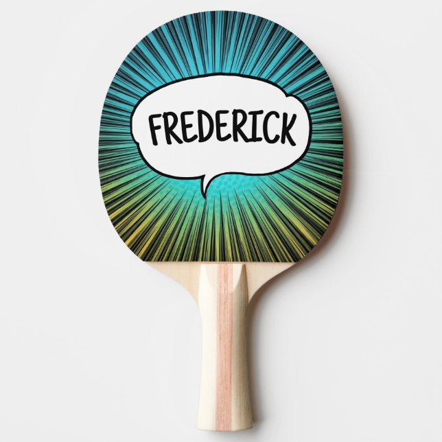 Tecknad bok explosionsartad personlig namn trendig pingisracket (Framsidan)