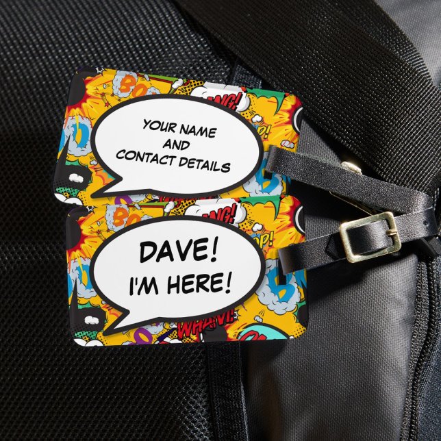 Tecknad Bok I ÄR HÄR Personligen Coola Bagagebricka (Comic Book I'M HERE Funny Cool Personalized Luggage Tag)