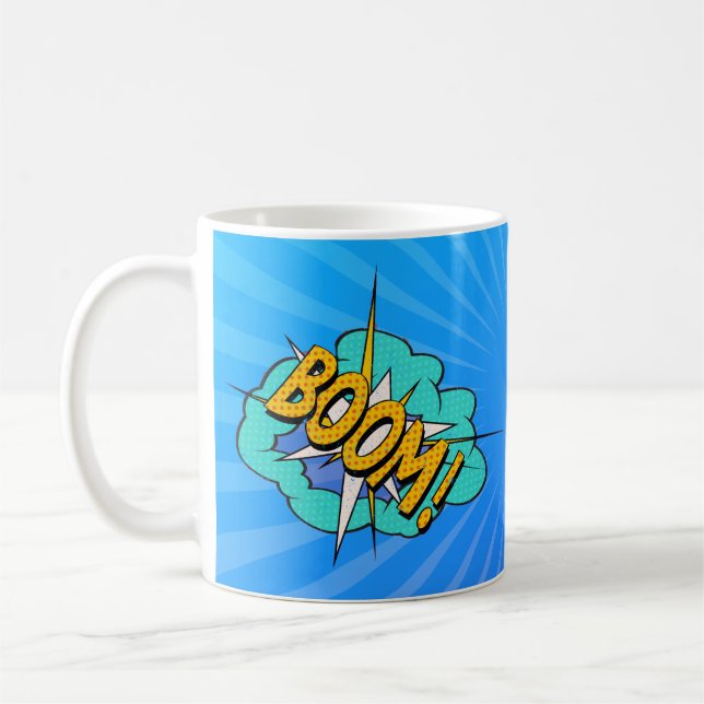 Tecknad Bok Ljud Effekt: Boom! Åtgärdsbubbla Kaffemugg (Vänster)