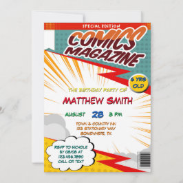 Tecknad Bok Magazine Stil Barns födelsedag Party Inbjudningar