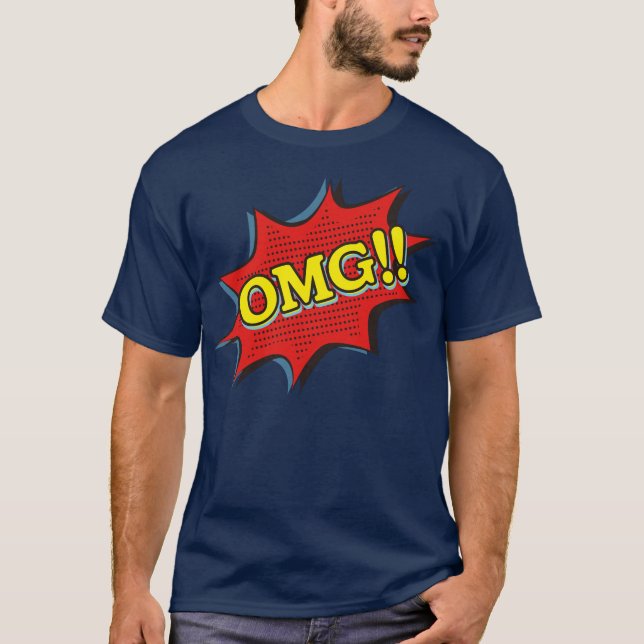 Tecknad Bok OMG Exklamation Tal Bubble T Shirt (Framsida)