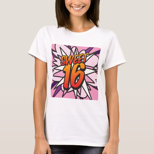 Tecknad Bok Pap Art Rosa 16 BIRTHDAG T Shirt (Framsida)