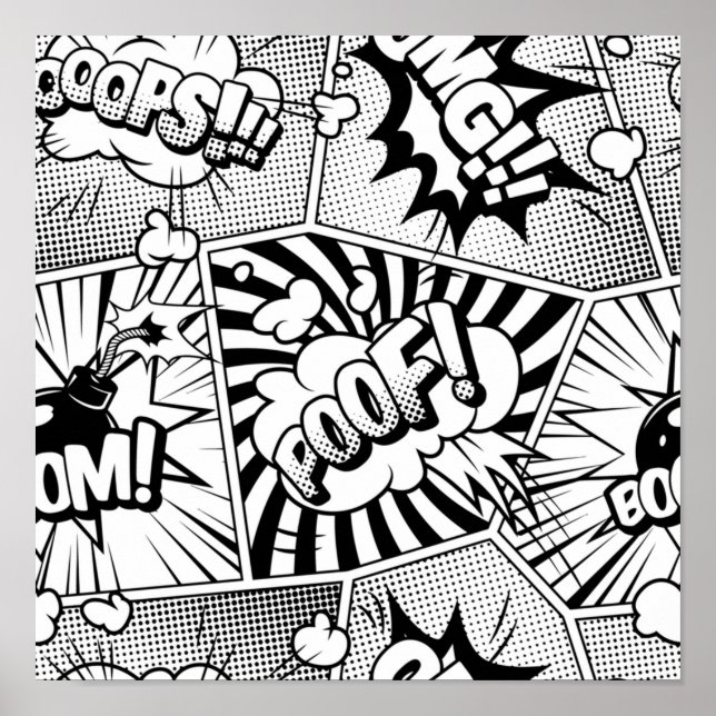 Tecknad Bok Pop Art Black and White Poster (Framsidan)