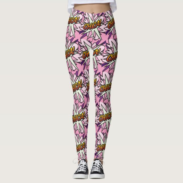 Tecknad Bok Pop Art CHICA Leggings (Framsida)