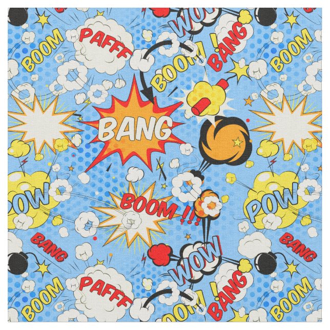 Tecknad Bok Pop Art Fabric Tyg (Närbild)