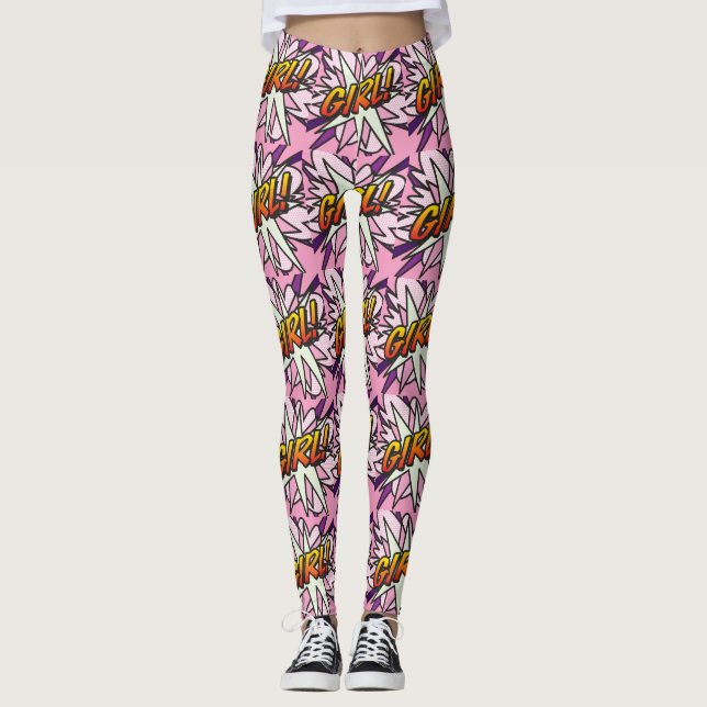 Tecknad Bok Pop Art GIRL Leggings (Framsida)