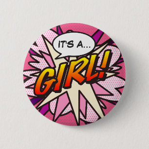 Tecknad Bok Pop Art IT är ett GIRL-Gender Knapp