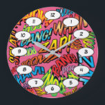Tecknad Bok Pop Art Ljud Stor Klocka<br><div class="desc">Roligt trendig superhjälte tecknad bok-popklockor som säkert lägger till ett stänk av färg i en rad rum runt ditt hem eller kontor. Ett idealiskt sätt att behandla dig själv eller någon som du känner med den här coolan, unika konstruktorklockor för tecknad. Varför inte lägga till lite "zap pow" och "wham"...</div>