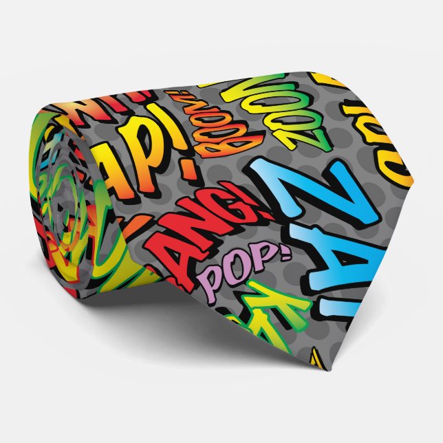 Tecknad Bok Pop Art Ljud Superhjälte Slips (Rullad)