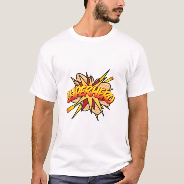 Tecknad Bok Pop Art SUPERHERO T Shirt (Framsida)