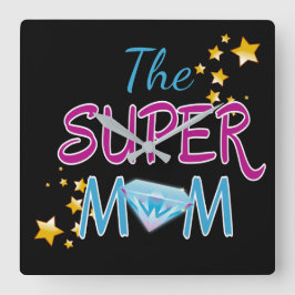 Tecknad Bok Pop Art Superhjälte Mamma Mors dag Fyrkantig Klocka