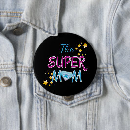 Tecknad Bok Pop Art Superhjälte Mamma Mors dag Knapp