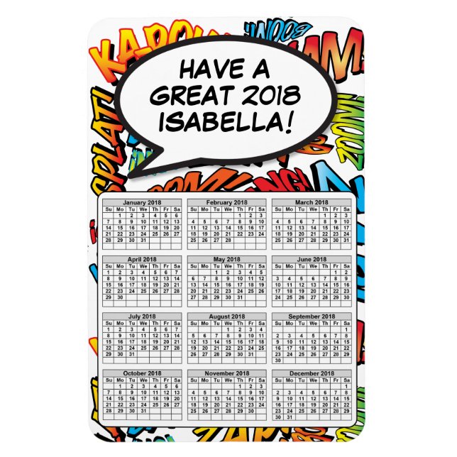 Tecknad Bok Pop Art Tal Bubble 2018 Calendar Magnet (Vertikal)