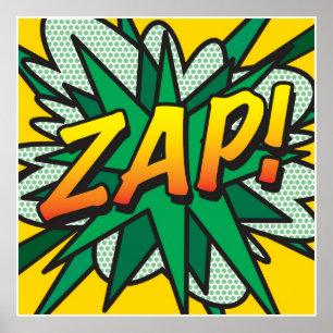 Tecknad Bok Pop Art ZAP Supershjälte Poster