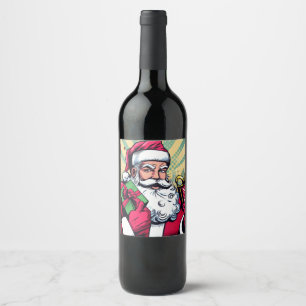 Tecknad bok Santa/Jul Vinflaska Etikett