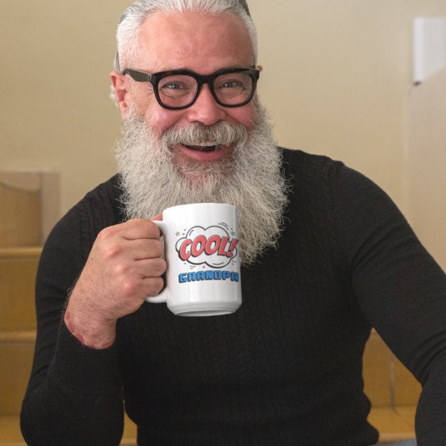 Tecknad Bok Stil Mönster Coola Grandpa White Kaffemugg (Skapare uppladdad)