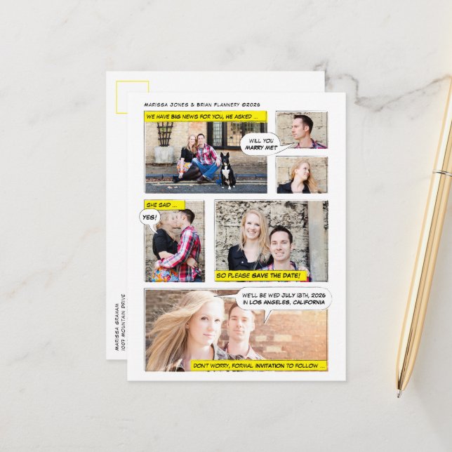 Tecknad Bok Stil Spara datum Meddelande Vykort (Fram/Back In Situ)