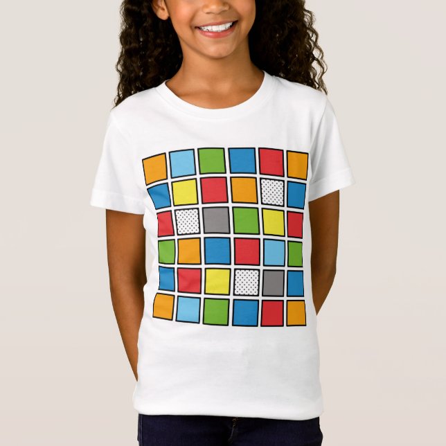 Tecknad Bok Stil Squares T-Shirt (Framsida)