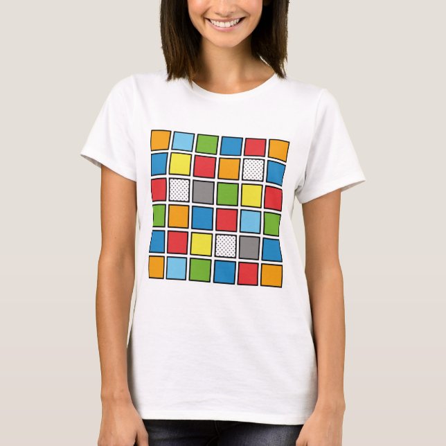 Tecknad Bok Stil Squares T-Shirt (Framsida)