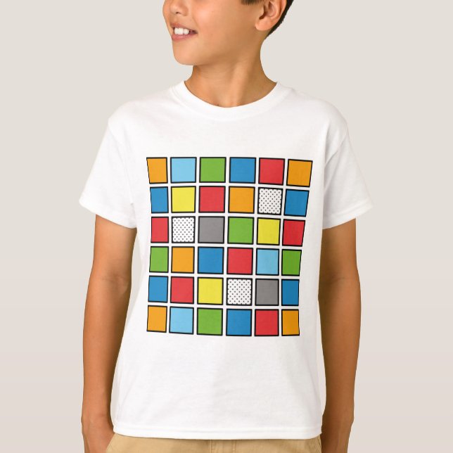 Tecknad Bok Stil Squares T-Shirt (Framsida)