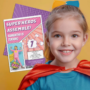 Tecknad Bok Superassistance Unique Girl's Photo Bi Inbjudningar