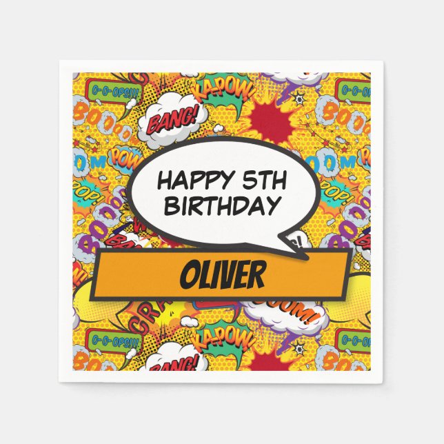 Tecknad Bok Superhjälte Anpassningsbar Födelsedags Pappersservett (Framsidan)