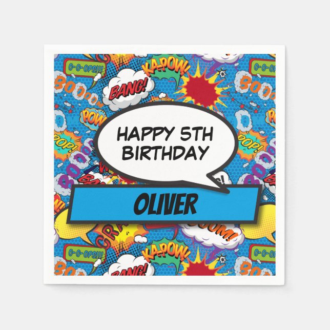 Tecknad Bok Superhjälte Födelsedagsfest Blue Pappersservett (Framsidan)