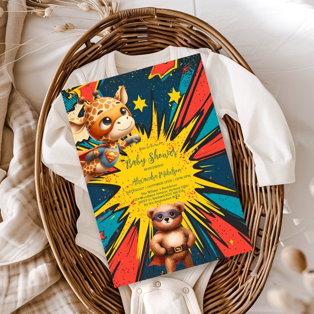 Tecknad Bok Superhjälten Boy Baby Shower Inbjudningar (Skapare uppladdad)