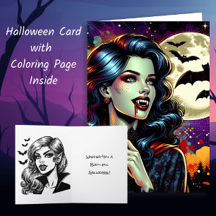 Tecknad Bok Vampire Halloween and Coloring Page Kort