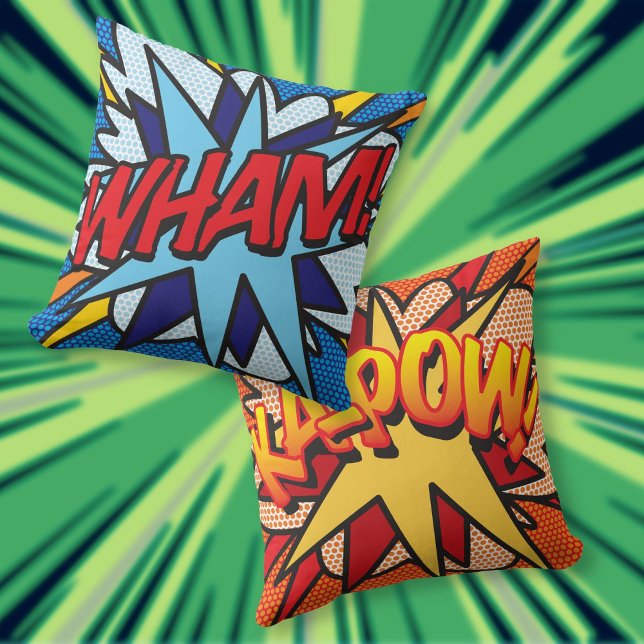 Tecknad Bok WHAM! KA-POW! Kudde (Comic Book WHAM KA-POW Modern Fun Throw Pillow)