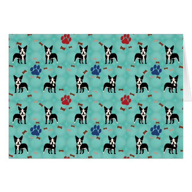 Tecknad Boston Terrier Hälsningskort (Framsidan Horizontal)