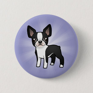 Tecknad Boston Terrier Knapp