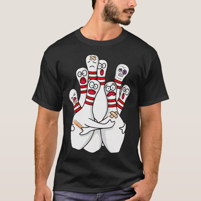 Tecknad Bowling Skrämt Bowling Stift Funny Sport B T Shirt (Framsida)