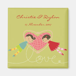 Tecknad Boy and Girl in Kärlek Spara-the-Date/Gift Magnet
