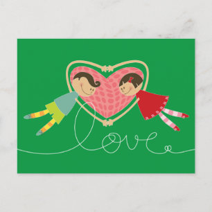 Tecknad Boy and Girl Loopy Kärlek Photo Valentine Vykort