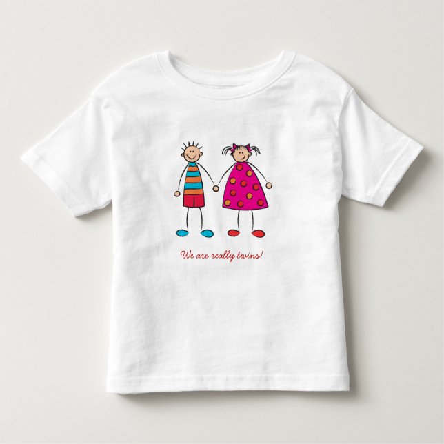 Tecknad Boy + Girl Cute Twillingars Roligt Anpassn T-shirt (Framsida)