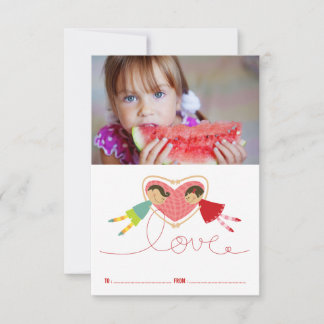 Tecknad Boy Hearts Girl Classroom Valentine Day Inbjudningar