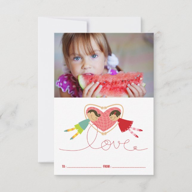 Tecknad Boy Hearts Girl Classroom Valentine Day Inbjudningar (Framsida)