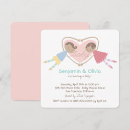 Tecknad Boy Hearts Girl Kärlek Par Baby Shower Inbjudningar