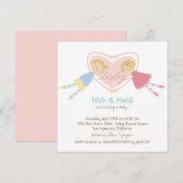 Tecknad Boy Hearts Girl Kärlek Par Baby Shower Inbjudningar