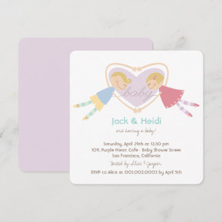 Tecknad Boy Hearts Girl Kärlek Par Baby Shower Inbjudningar