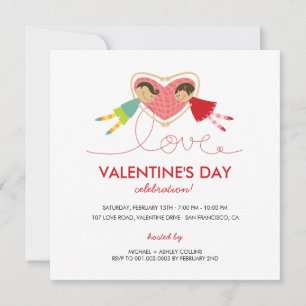 Tecknad Boy Hearts Girl Kärlek Valentine Party Car Inbjudningar
